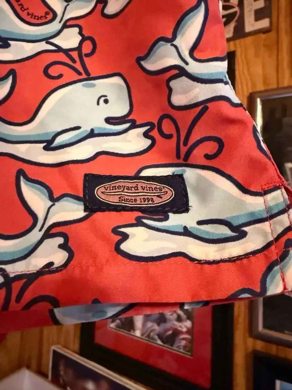 Vineyard Vines Boys Whale Pattern Swim Trunks Red